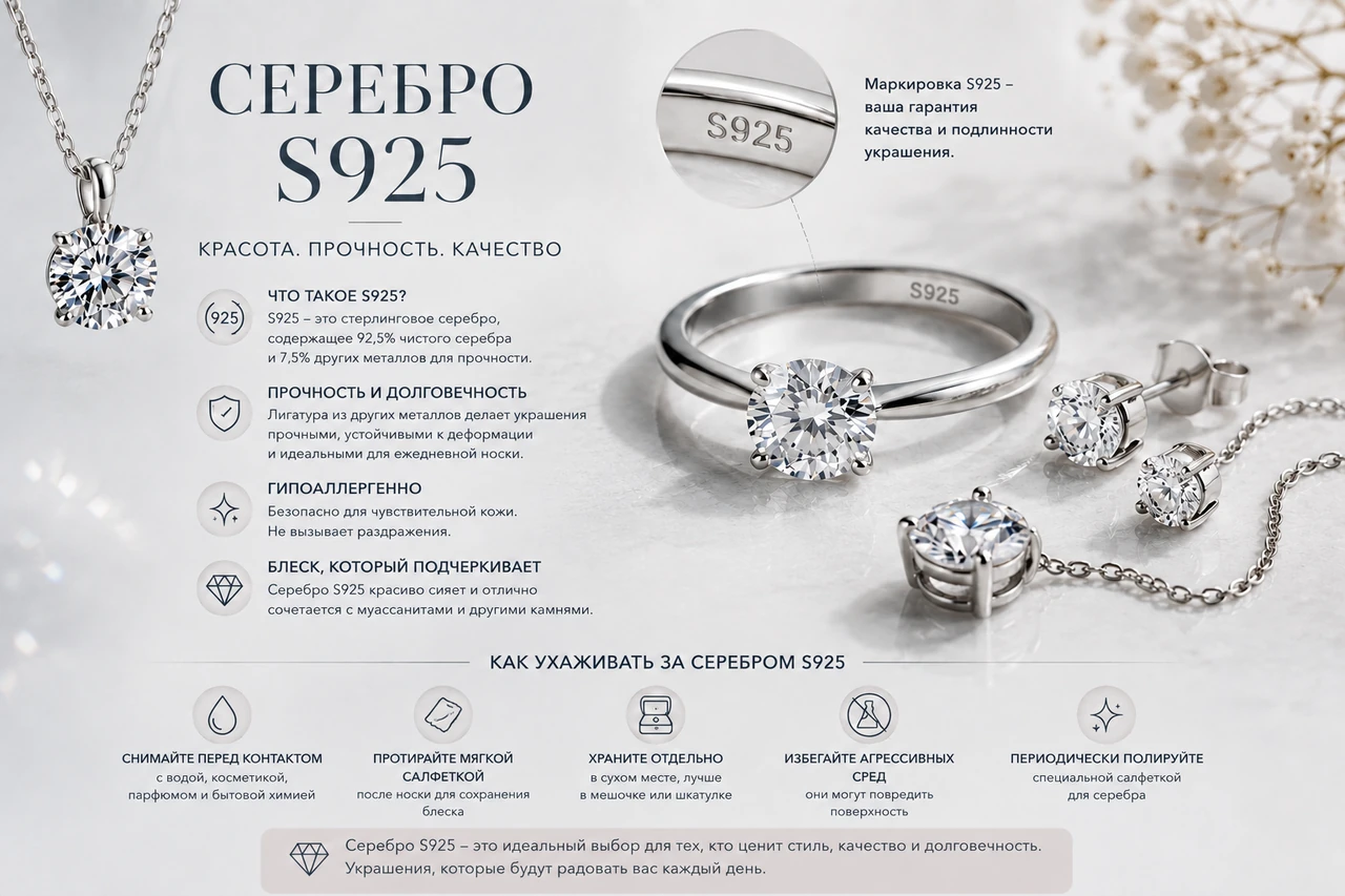 Украшения из серебра S925 и рекомендации по уходу за серебром